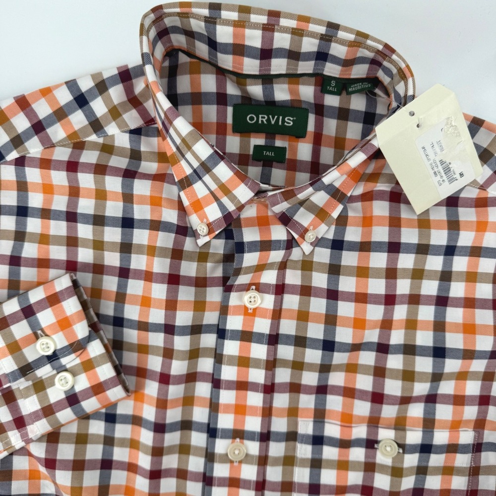 New Orvis Wrinkle Free Sport Shirt Mens Small Tall Multi Color Plaid Button Down